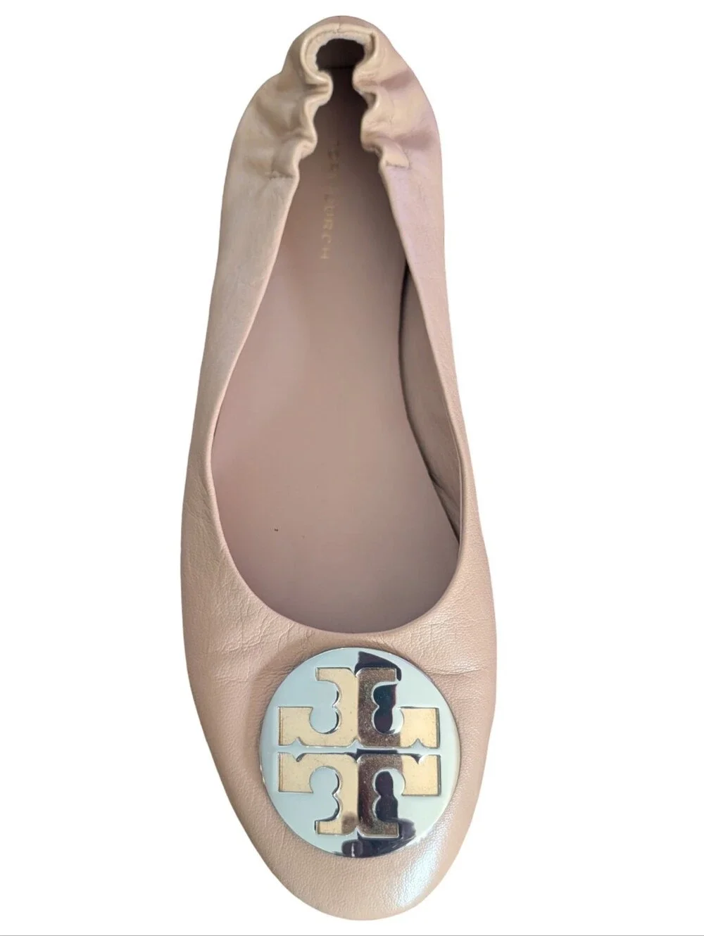 Tory Burch Claire Cap-Toe Ballet Flats in Natural, size 8.5.